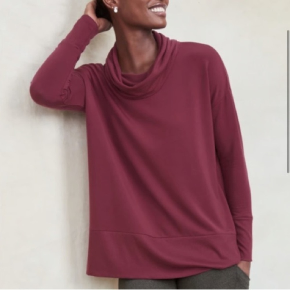 Garnet Hill Cowl-Neck Knit Tunic, Red, Size S